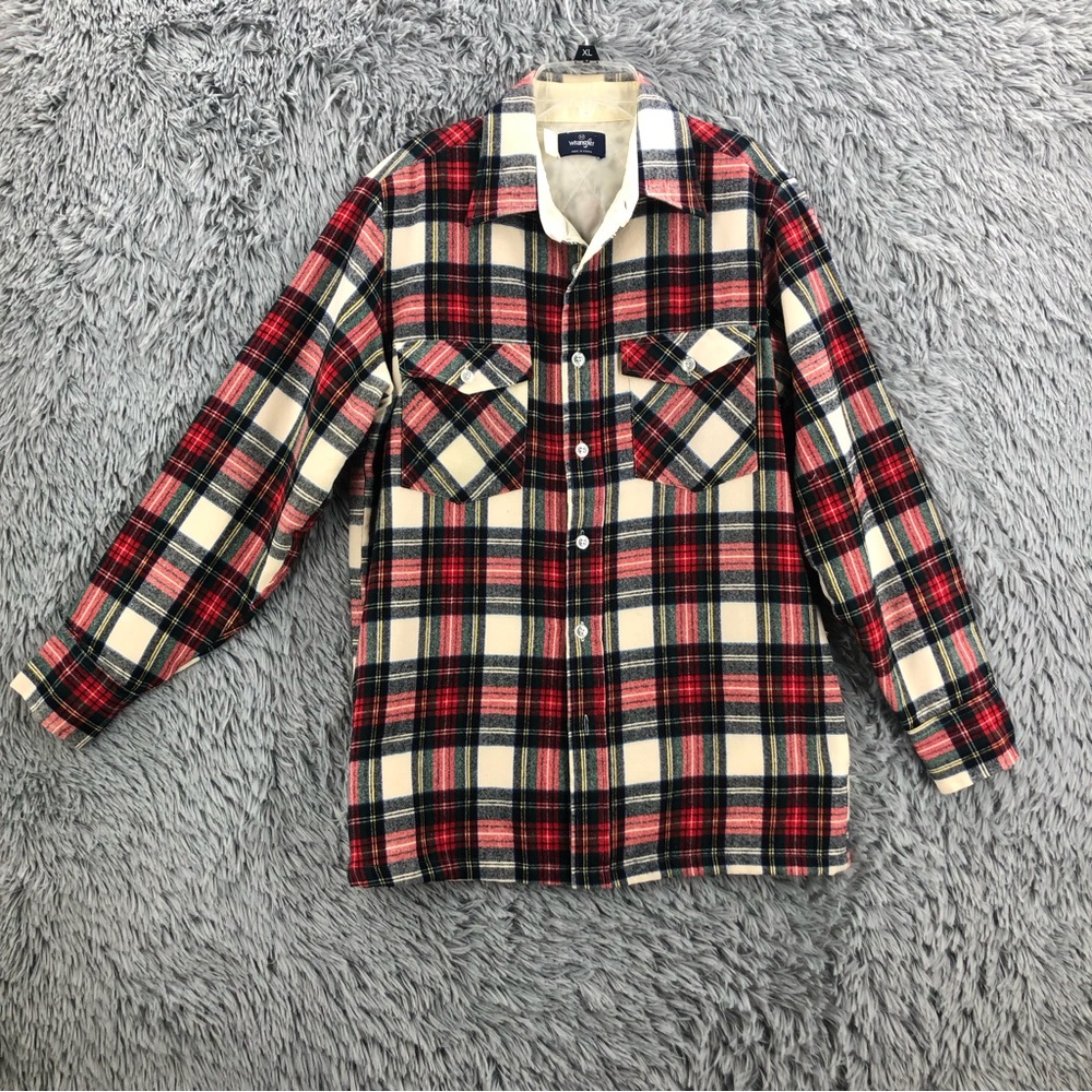 Wrangler Shacket Mens XL Vintage Red Black Jacket Shirt Plaid Checkered Pockets